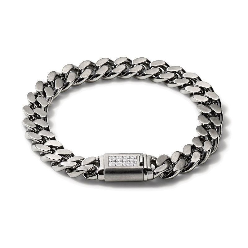 Bulova Mens Stainless Steel Diamond Accent Chain Link Bracelet Silver Product Image