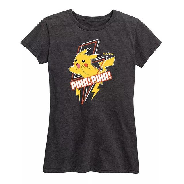 Plus Pokemon Pika Pika Graphic Tee, Womens Heather Grey Product Image