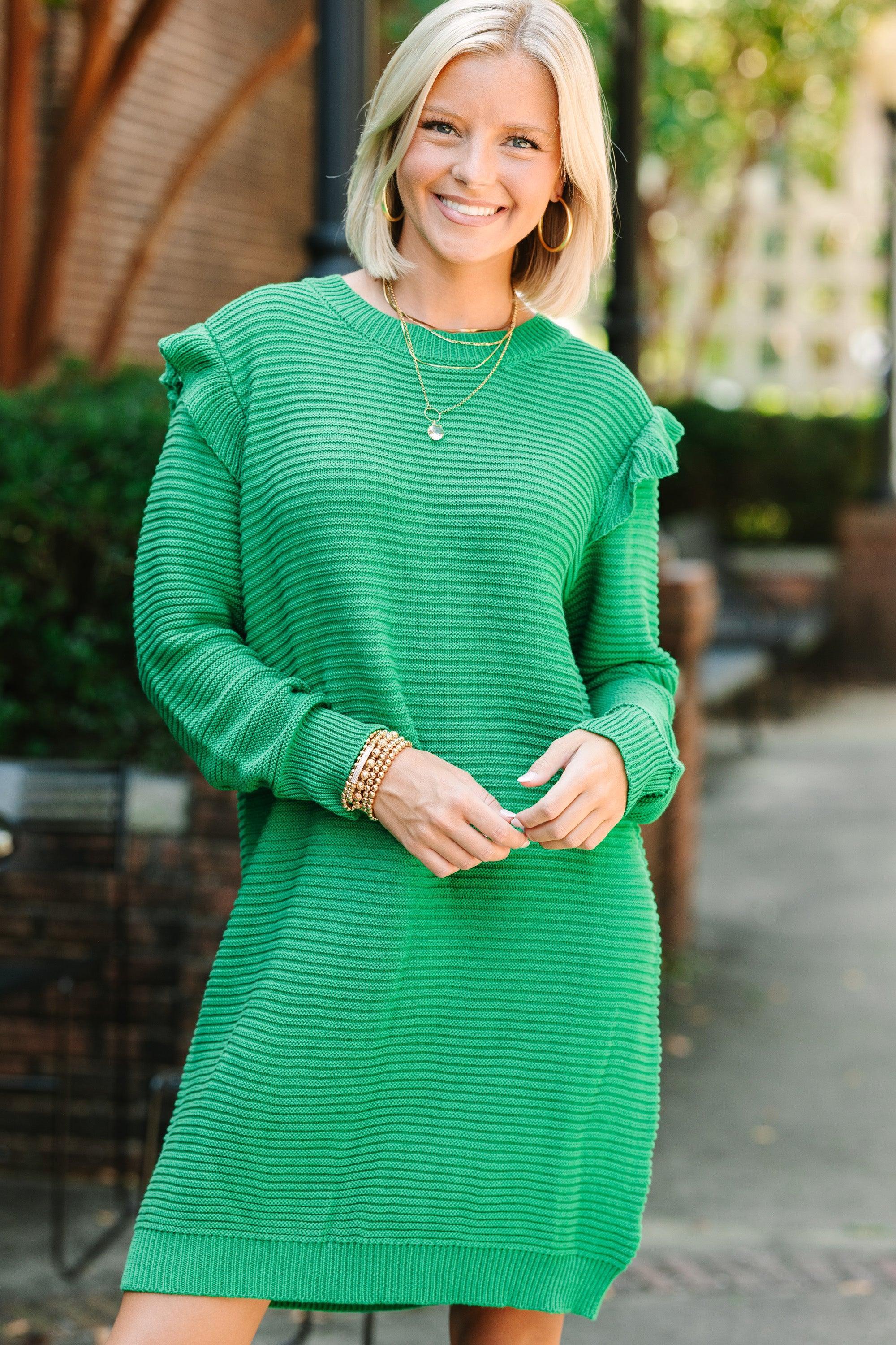 Wild About You Emerald Green Ribbed Sweater Dress Female Product Image