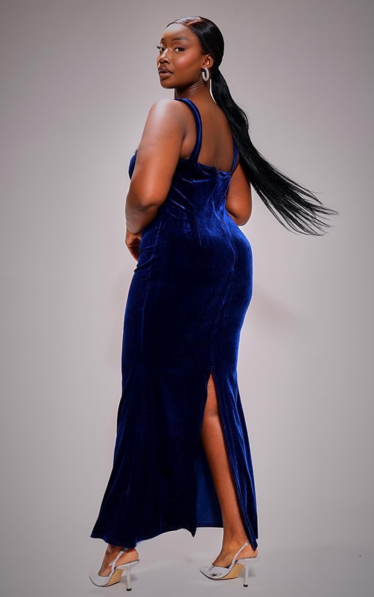 Plus Blue Velvet Diamante Trim Maxi Dress Product Image