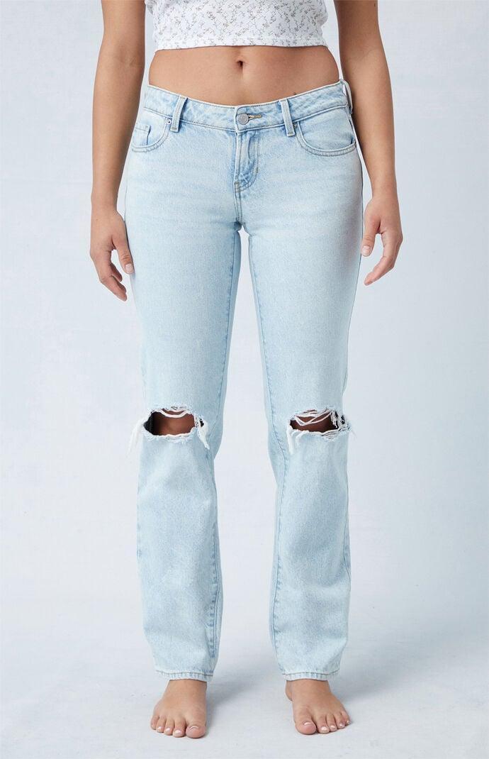 PacSun Womens Eco Light Ripped Knee Low Rise Straight Leg Jeans Product Image