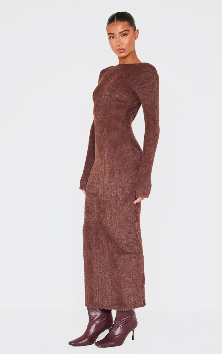 Chocolate Fluffy Scoop Back Maxi Dress Product Image