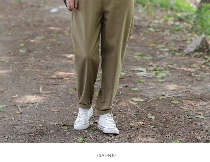 High Waist Plain Crop Harem Pants Product Image