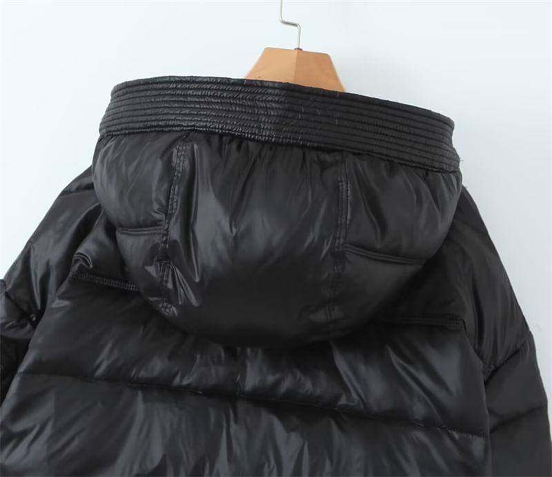 Plain Hooded Single-Breasted Puffer Jacket Product Image