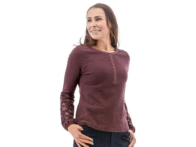 Aventura Larkin Henley Long Sleeve Embriodered Top Product Image