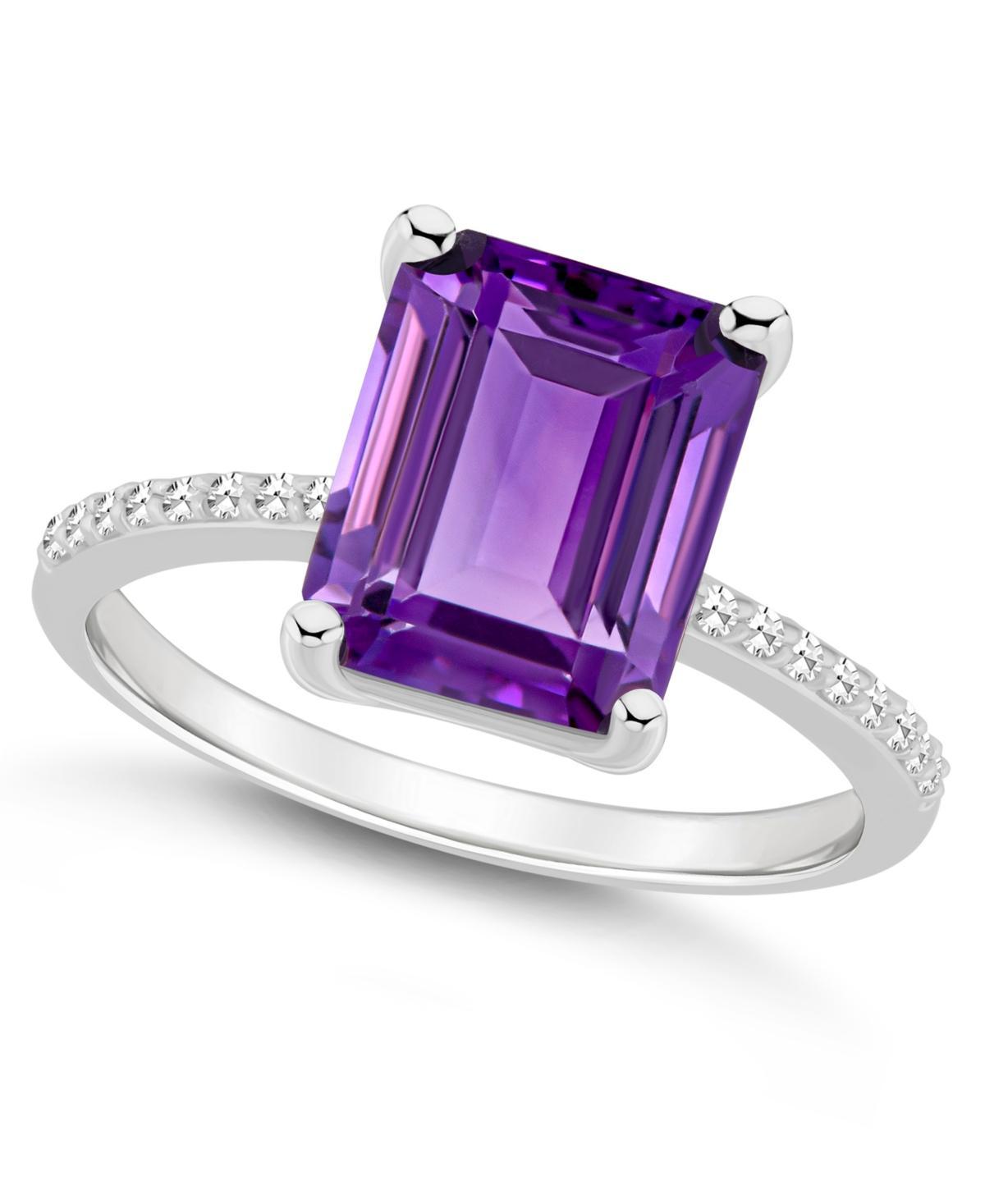 Alyson Layne Sterling Silver 10 mm x 8 mm Emerald Cut Gemstone & 1/10 Carat T.W. Diamond Ring, Womens Purple Product Image