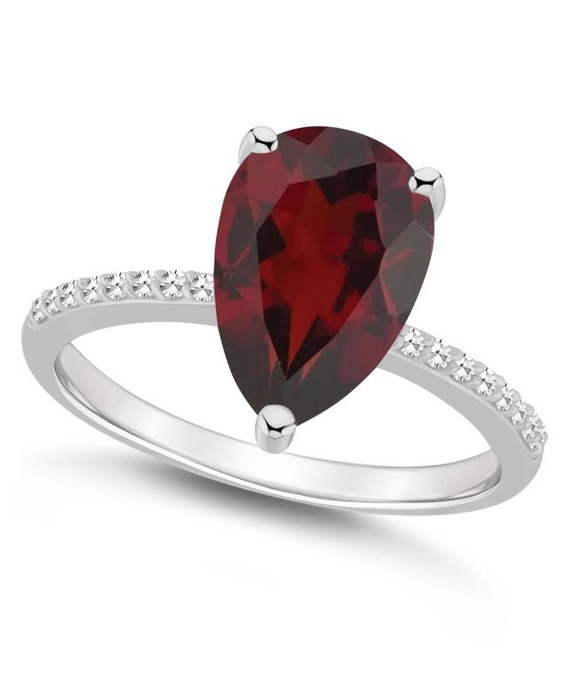 Alyson Layne Sterling Silver 10 mm x 8 mm Pear Shape Gemstone & 1/10 Carat T.W. Diamond Ring, Womens Red Product Image