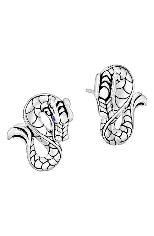 Womens Naga Dragon Silver & Blue Sapphire Stud Earrings Product Image