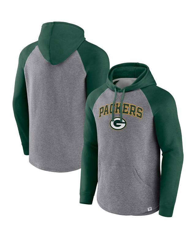 Mens Fanatics Heathered Gray and Green Green Bay Packers By Design Raglan Pullover Hoodie - Heathered Gray Product Image