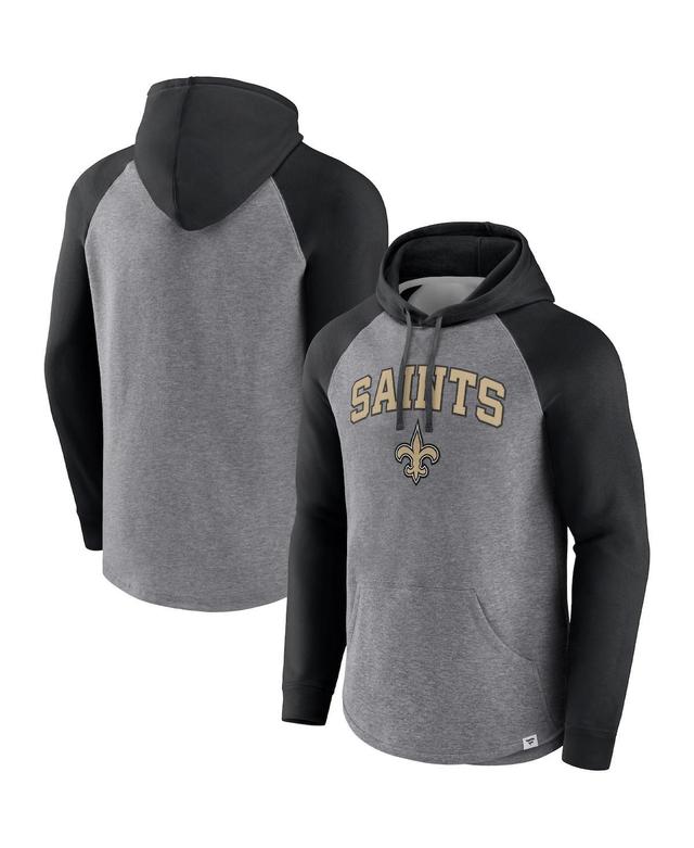 Mens Fanatics Branded Heathered Gray/Black New Orleans Saints By Design Raglan Pullover Hoodie Product Image