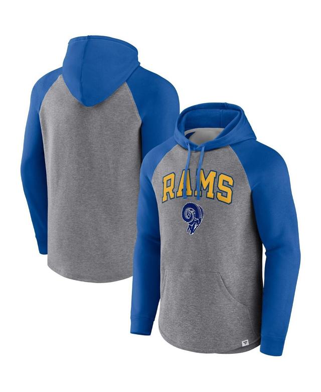 Mens Fanatics Branded Heathered Gray/Royal Los Angeles Rams By Design Raglan Pullover Hoodie Product Image