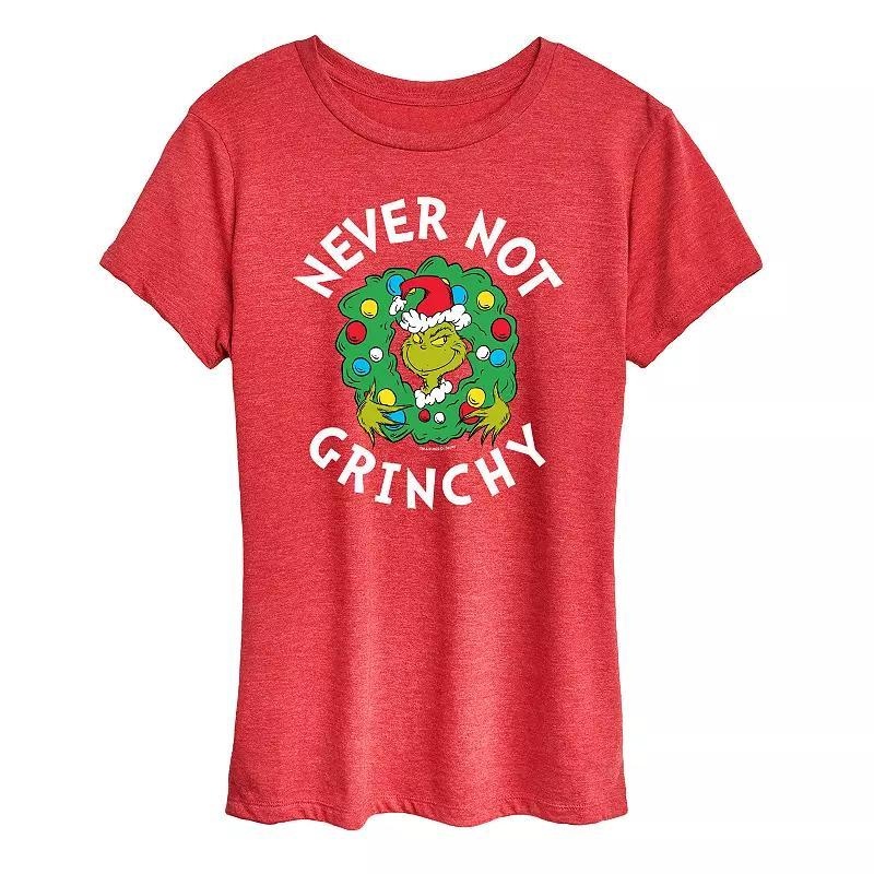 Womens Dr. Seuss Grinch Never Not Grinchy Graphic Tee Grey Red Product Image