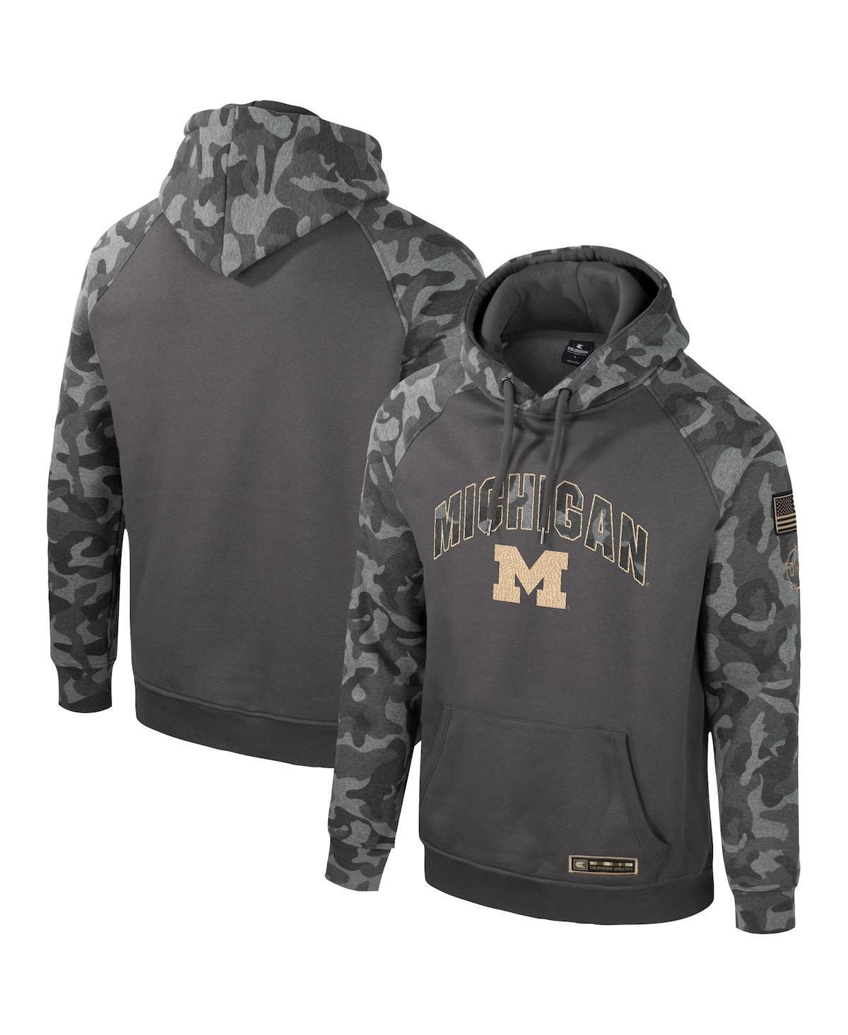 Mens Colosseum Charcoal Michigan Wolverines OHT Military Appreciation Camo Raglan Pullover Hoodie Grey Product Image