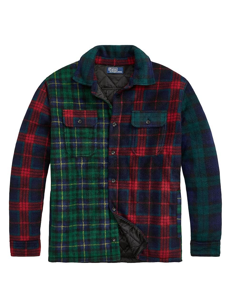 Mens Plaid Patchwork Fleece Shirt Jacket Product Image