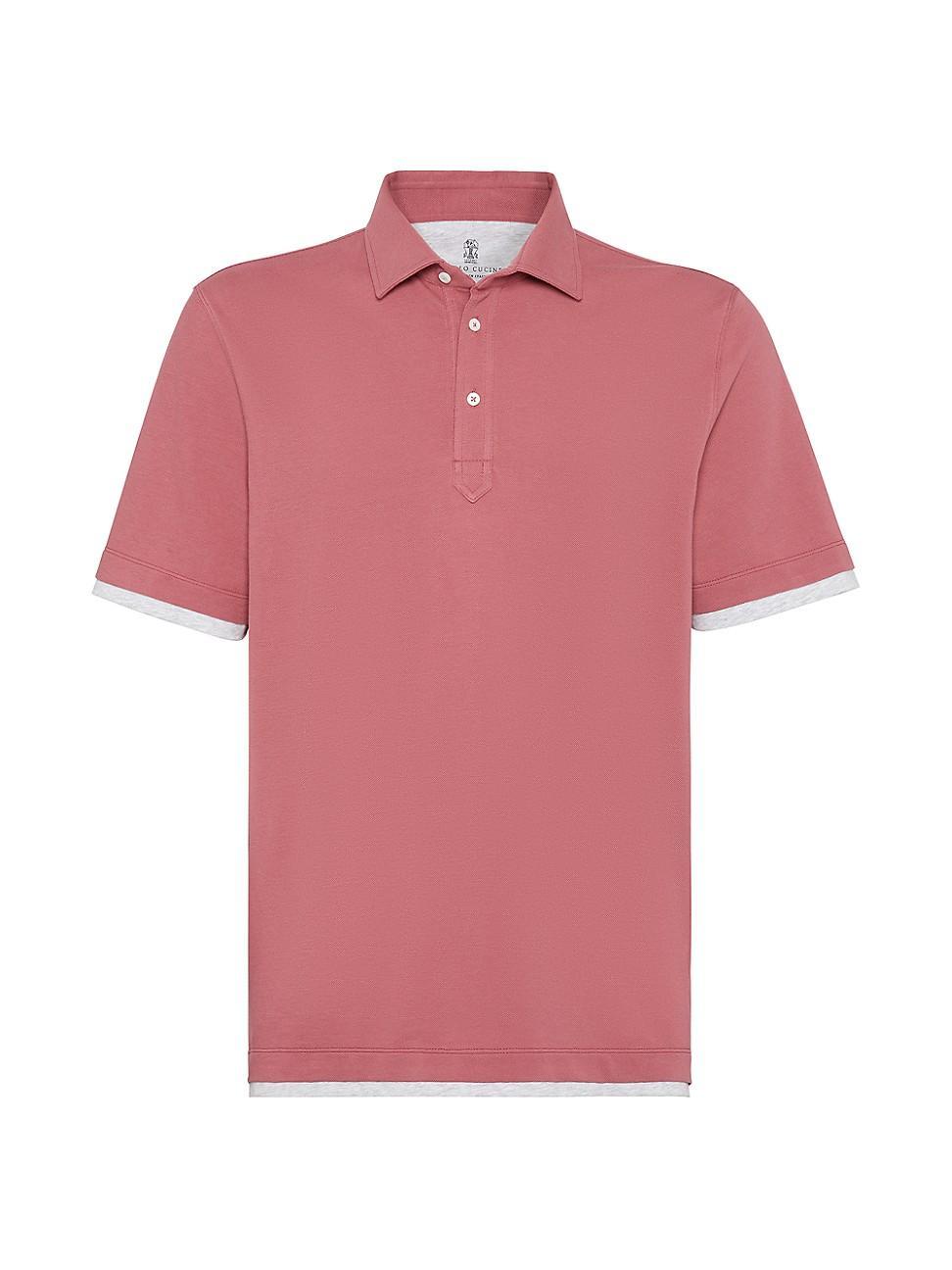 Mens Cotton Pique Shirt Style Collar Polo With Faux Layering Product Image