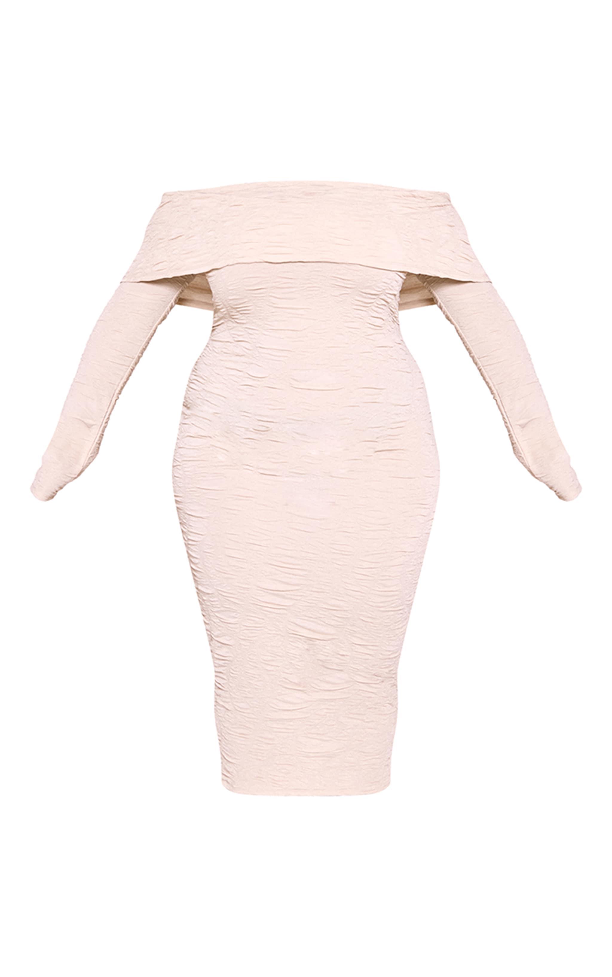 Plus Stone Textured Fold Over Bardot Midi Dress Product Image