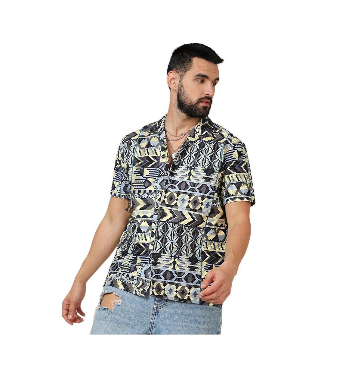 Campus Sutra Mens Sky Blue & Lemon Yellow Bohemian Shirt Product Image