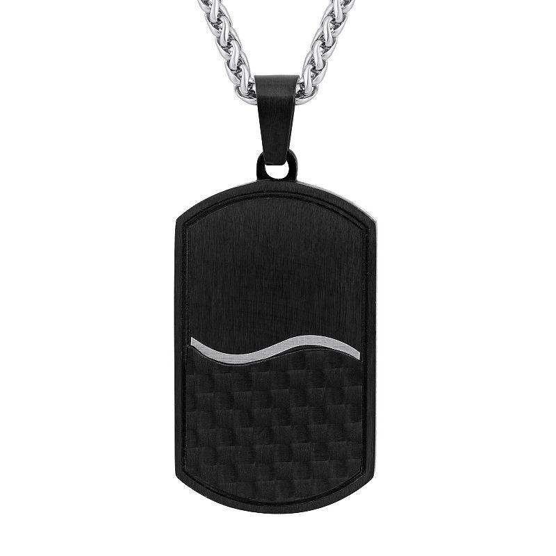 Mens Black Ion-Plated Stainless Steel & Carbon Fiber Dog Tag Pendant Necklace Two Tone Product Image