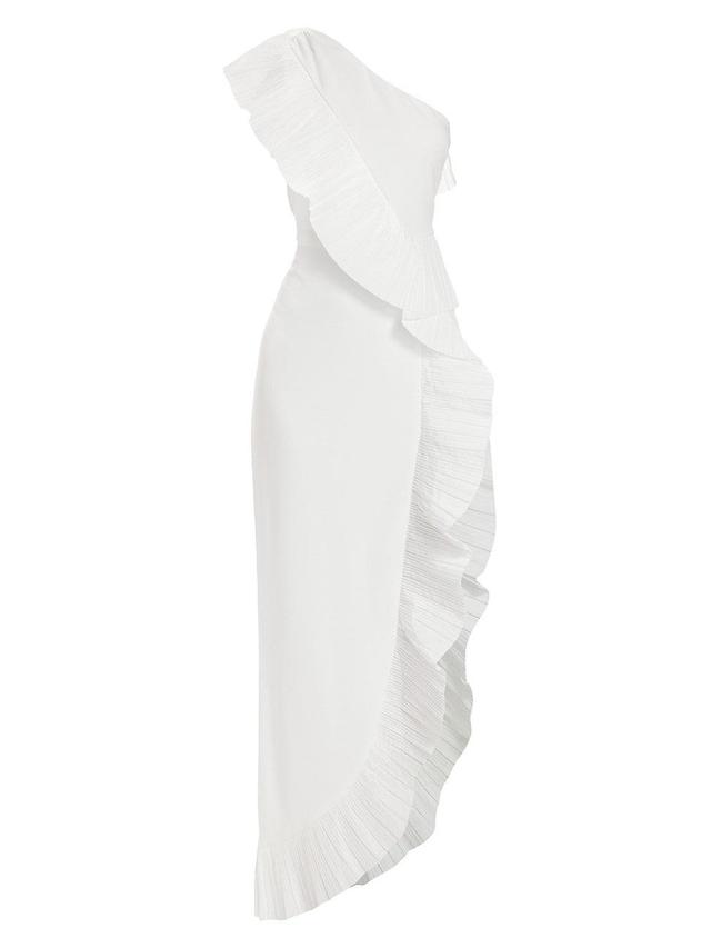 One33 Social One-Shoulder Gown w/ Pleated Ruffles - Size: 6 - IVORY Product Image