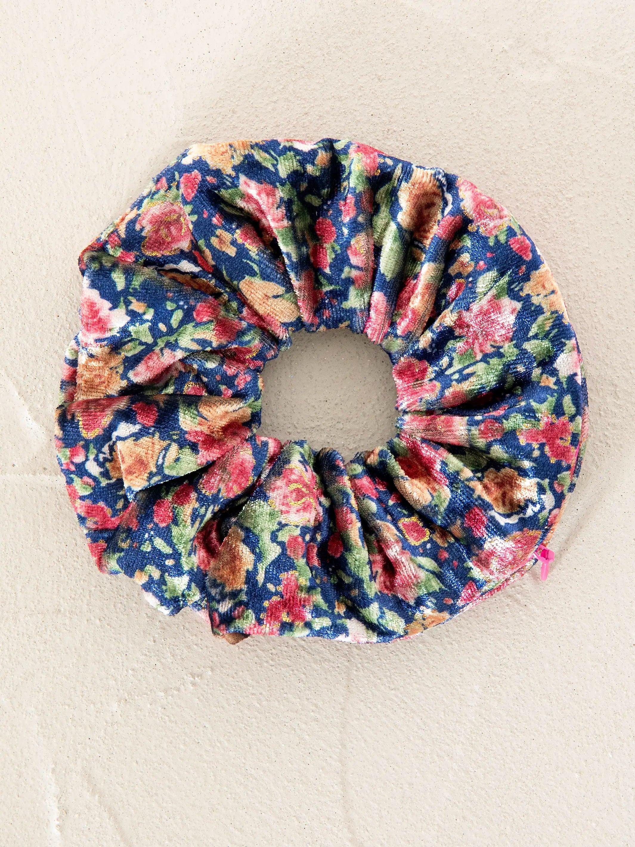 Hideaway Scrunchie - Navy Pink Roses Product Image