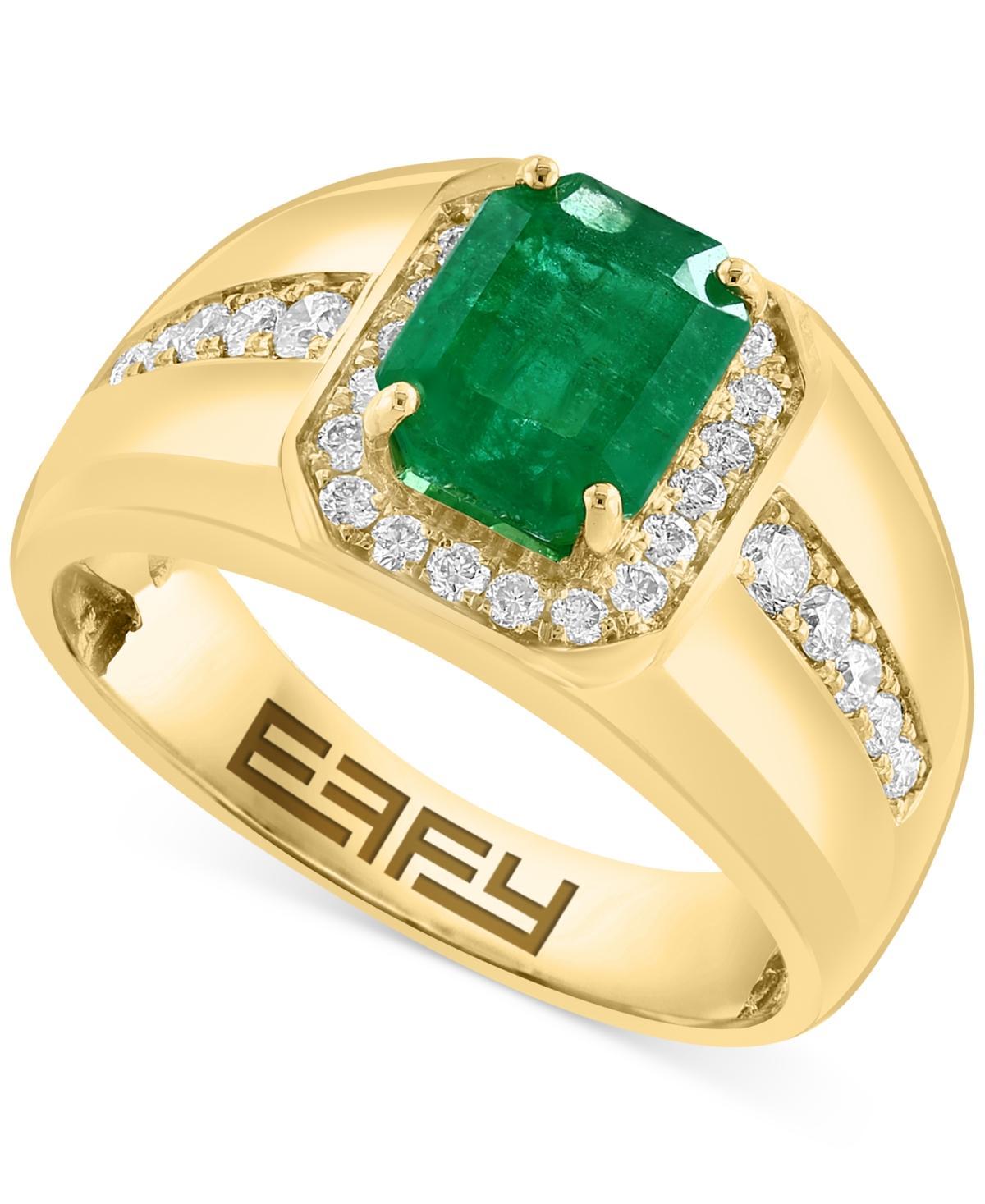 Effy Mens Emerald (2-1/5 ct. t.w.) & Diamond (1/2 ct. t.w.) Halo Ring in 14k Gold Product Image