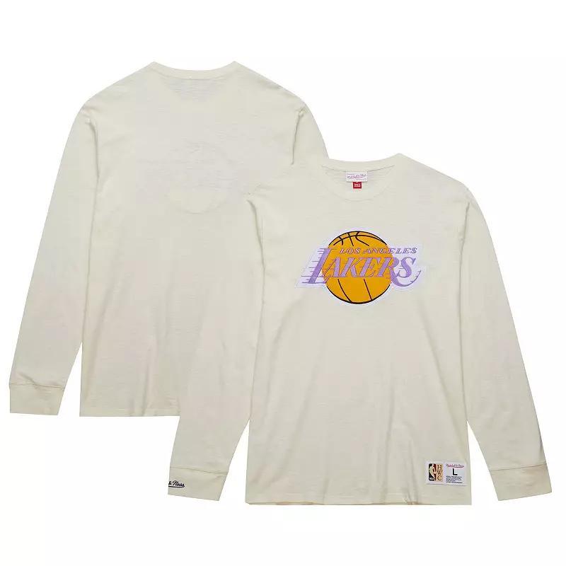 Mens Mitchell & Ness Cream Los Angeles Lakers Hardwood Classics Vintage Long Sleeve T-Shirt Product Image