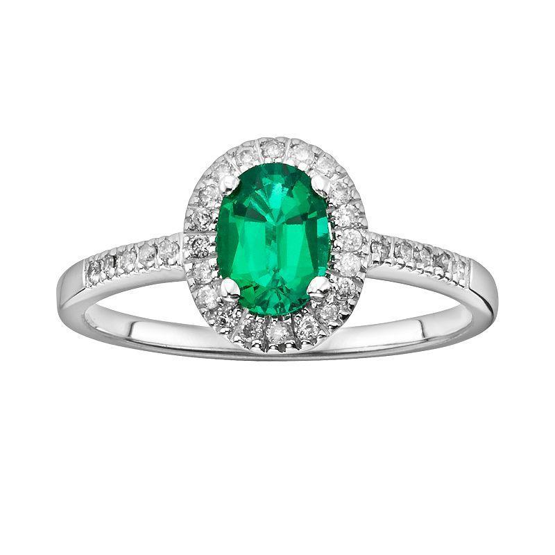 The Regal Collection 14k White Gold Genuine Emerald & 1/6-ct. T.W. IGL Certified Diamond Frame Ring, Womens, Green Product Image