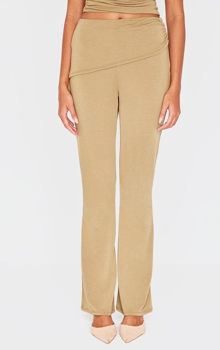 Olive Jersey Ruched Wrap Skinny Flare Pant Product Image