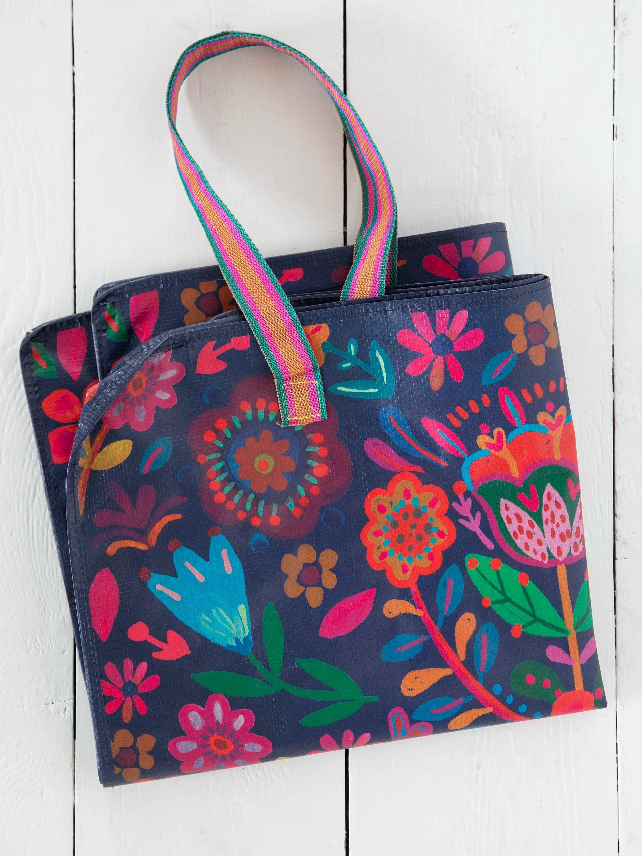 Happy XL Zip Tote Bag - Indigo Folk Flower Product Image