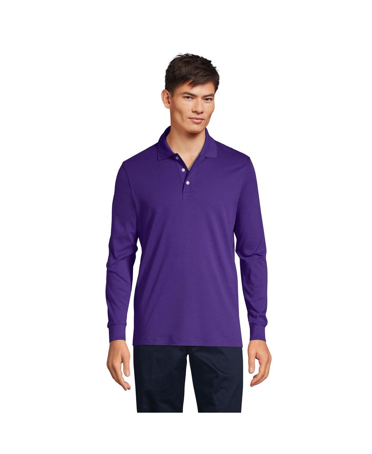 Lands End School Uniform Mens Long Sleeve Interlock Polo Shirt Product Image