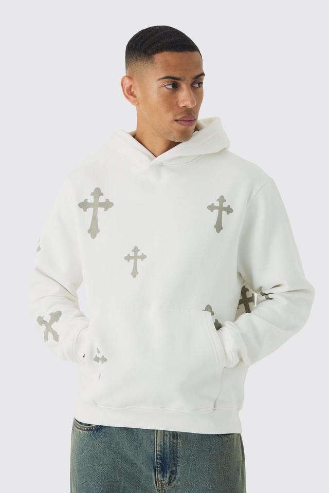 Cross Printed Hoodie | boohooMAN USA Product Image