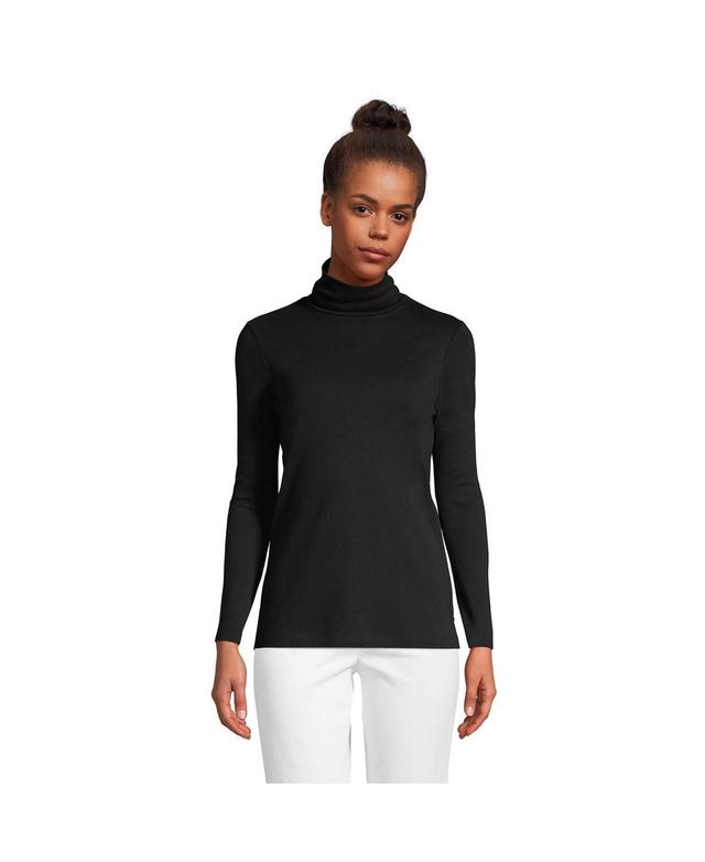 Petite Lands End Supima Cotton Long Sleeve Turtleneck, Womens Black Product Image