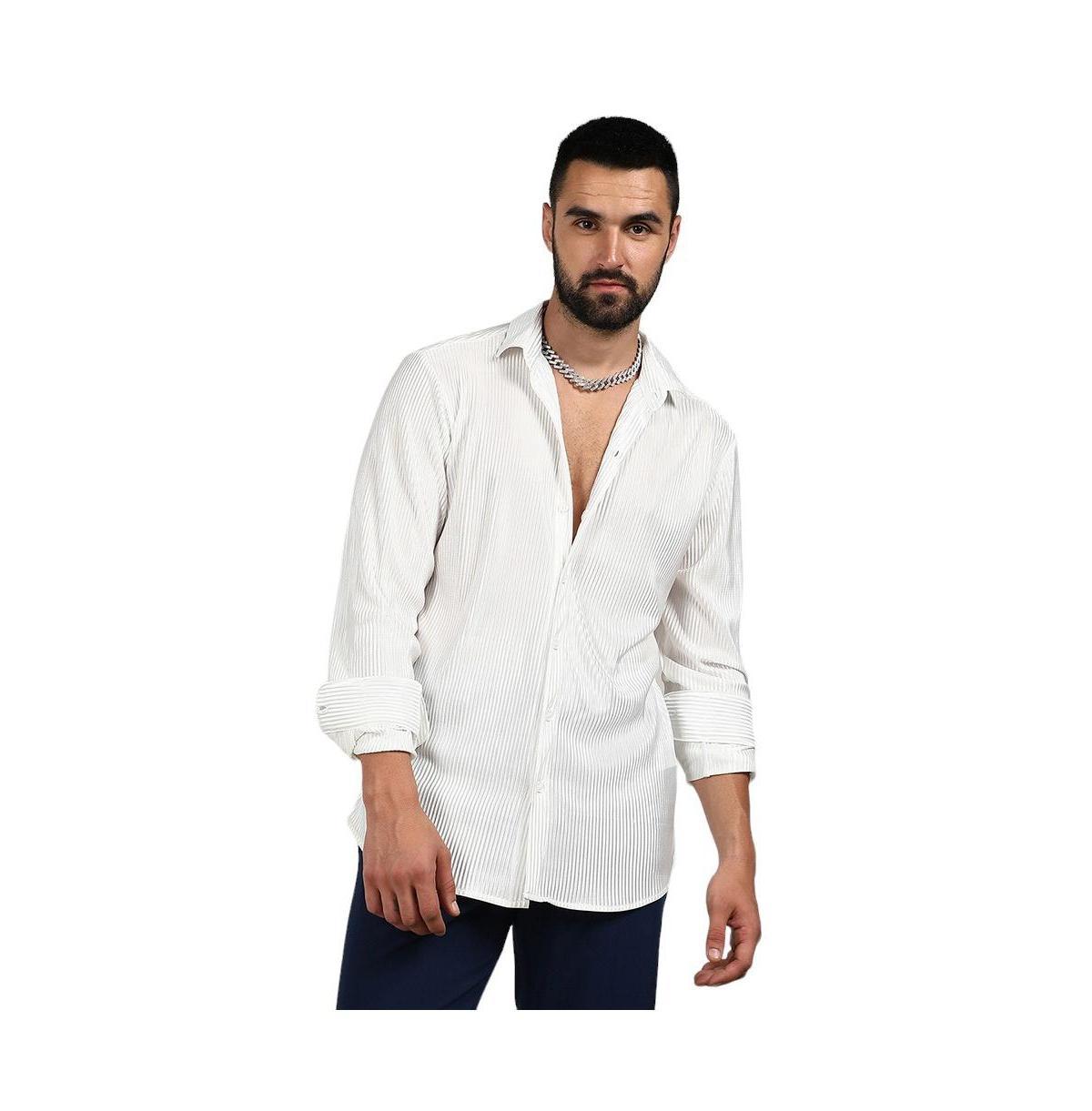 Campus Sutra Mens Chalk White Pleat-Creased Shirt Product Image