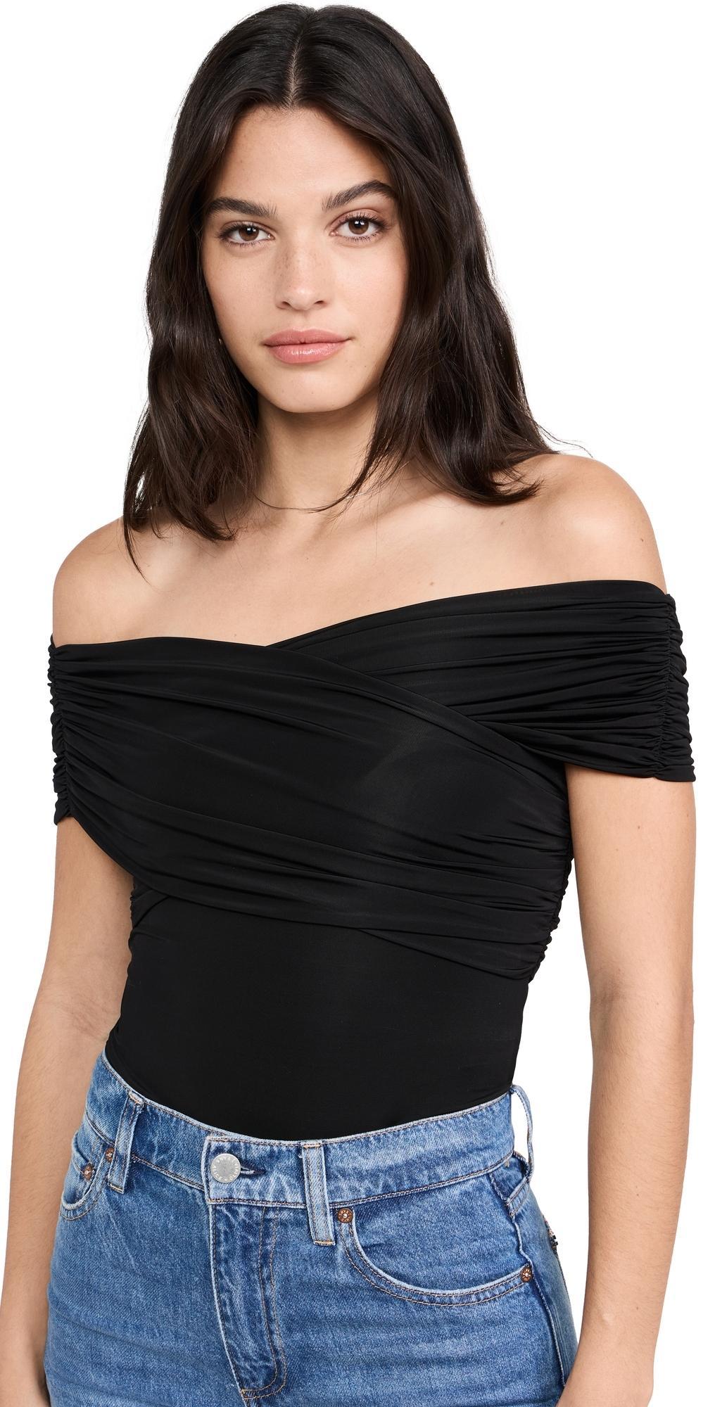 ALICE AND OLIVIA Averne Off The Shoulder Cross Bodysuit In Black Product Image