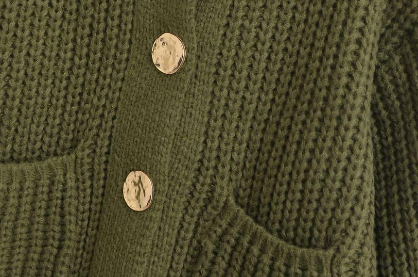 Round Neck Plain Pocket Detail Cardigan Product Image