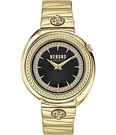 Versus Versace Womens Tortona Crystal 2 Hand Quartz Black Genuine Leather Watch, 38mm Product Image