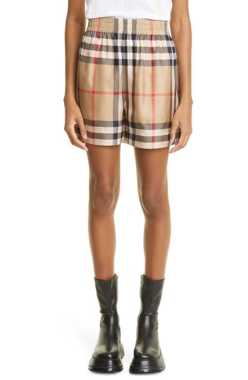 Womens Tawney Check Mulberry Silk Shorts Product Image