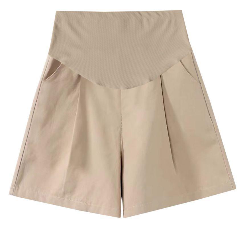 Maternity Short-Sleeve Plain Asymmetrical Shirt / High Waist Shorts Product Image