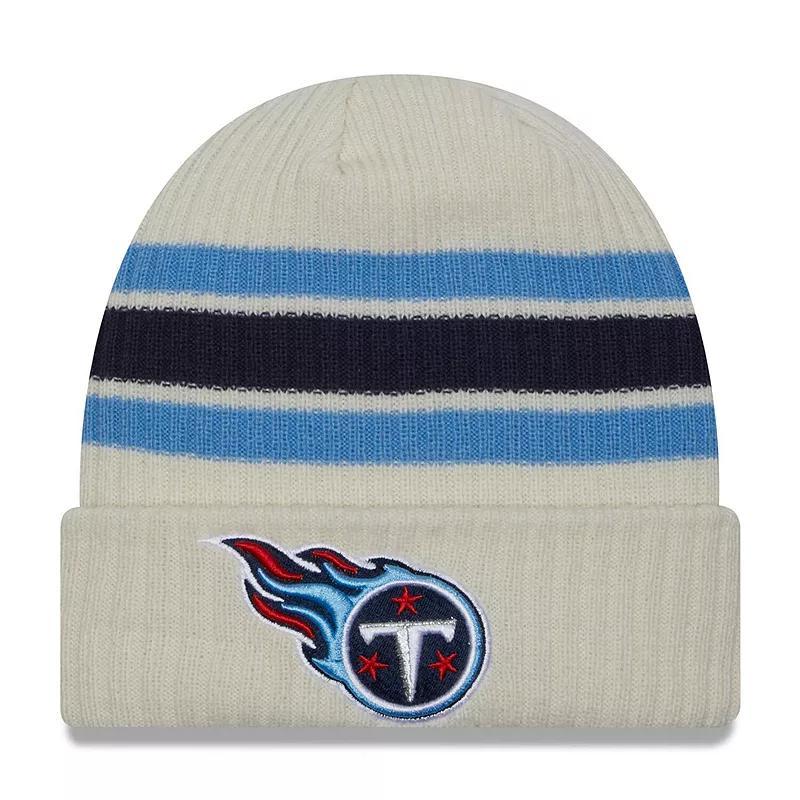 Mens New Era Cream Tennessee Titans Team Stripe Cuffed Knit Hat Product Image