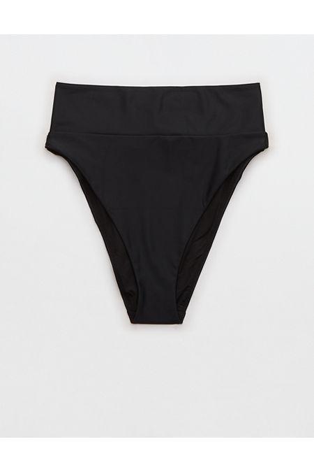 Aerie High Cut Cheeky Bikini Bottom Women's True Black L Product Image