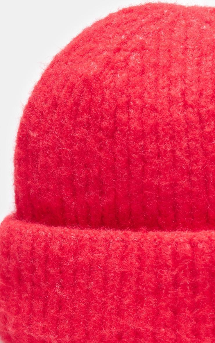 Red Chunky Knit Beanie Product Image