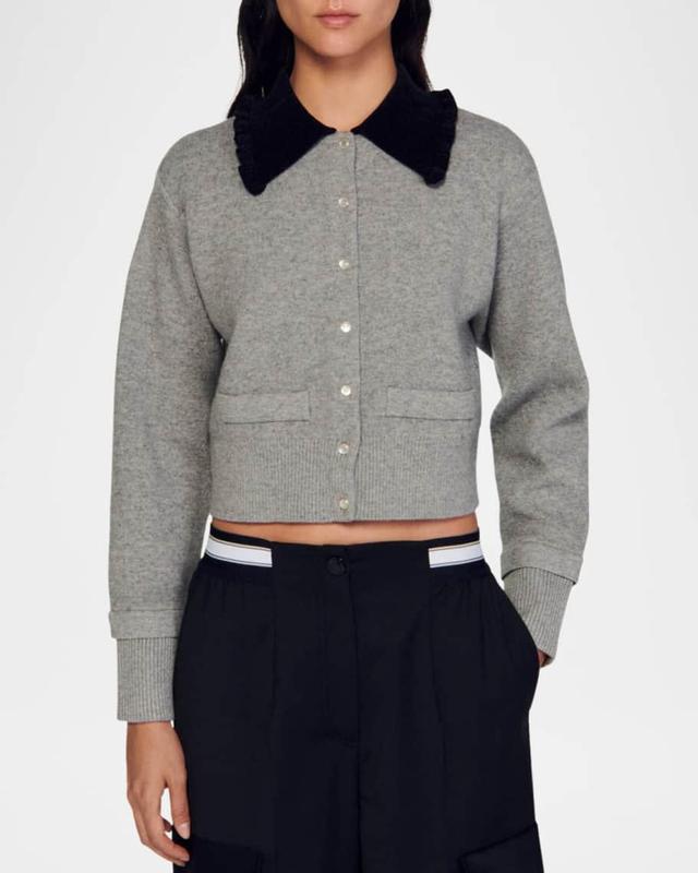 Etienne Velvet Collar Wool Crop Cardigan Product Image