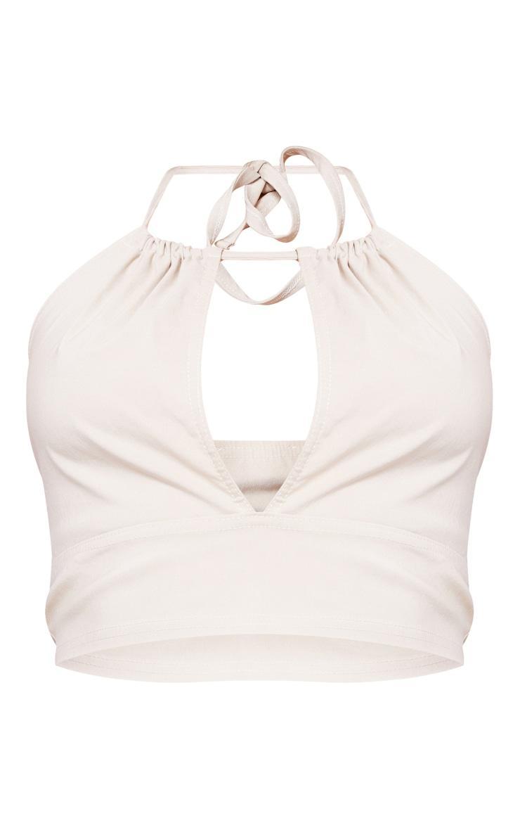 Stone Stretch Woven Halter Cut Out Crop Top Product Image