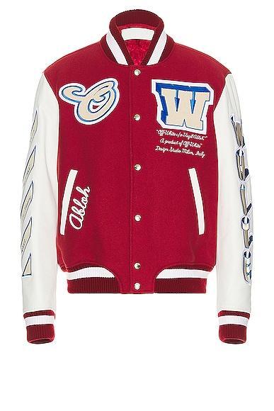 OFF-WHITE On The Go Leather Sleeve Varsity Jacket Red. (also in ). Product Image