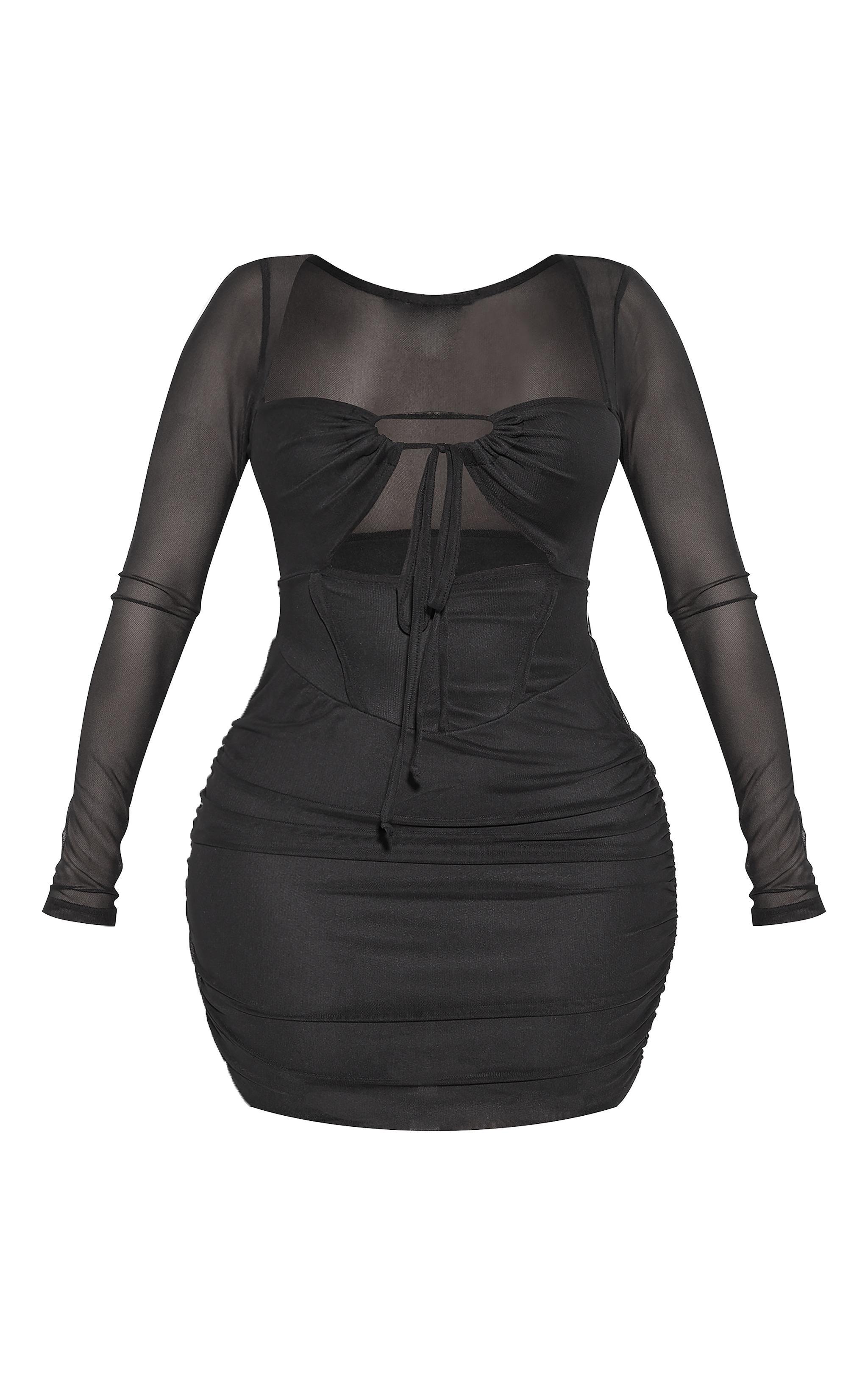 Shape Black Mesh Corset Detail Cut Out Bodycon Dress Product Image