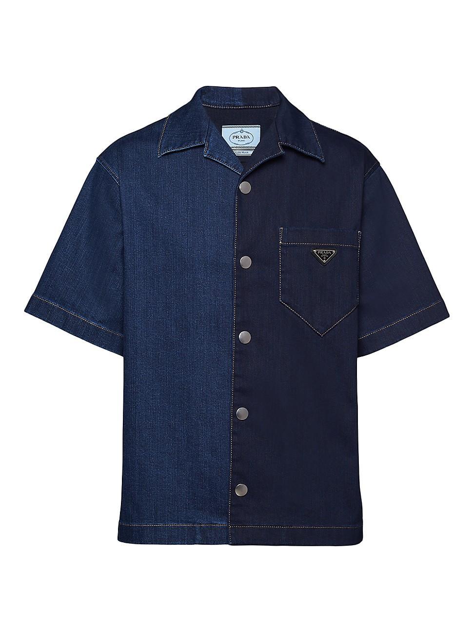 Mens Double Match Washed Denim Shirt Product Image