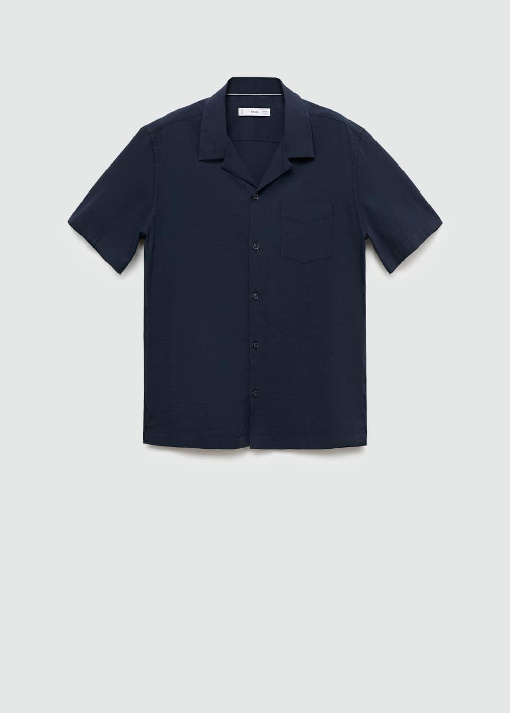 MANGO MAN - Regular-fit 100% seersucker cotton shirt dark navyMen Product Image