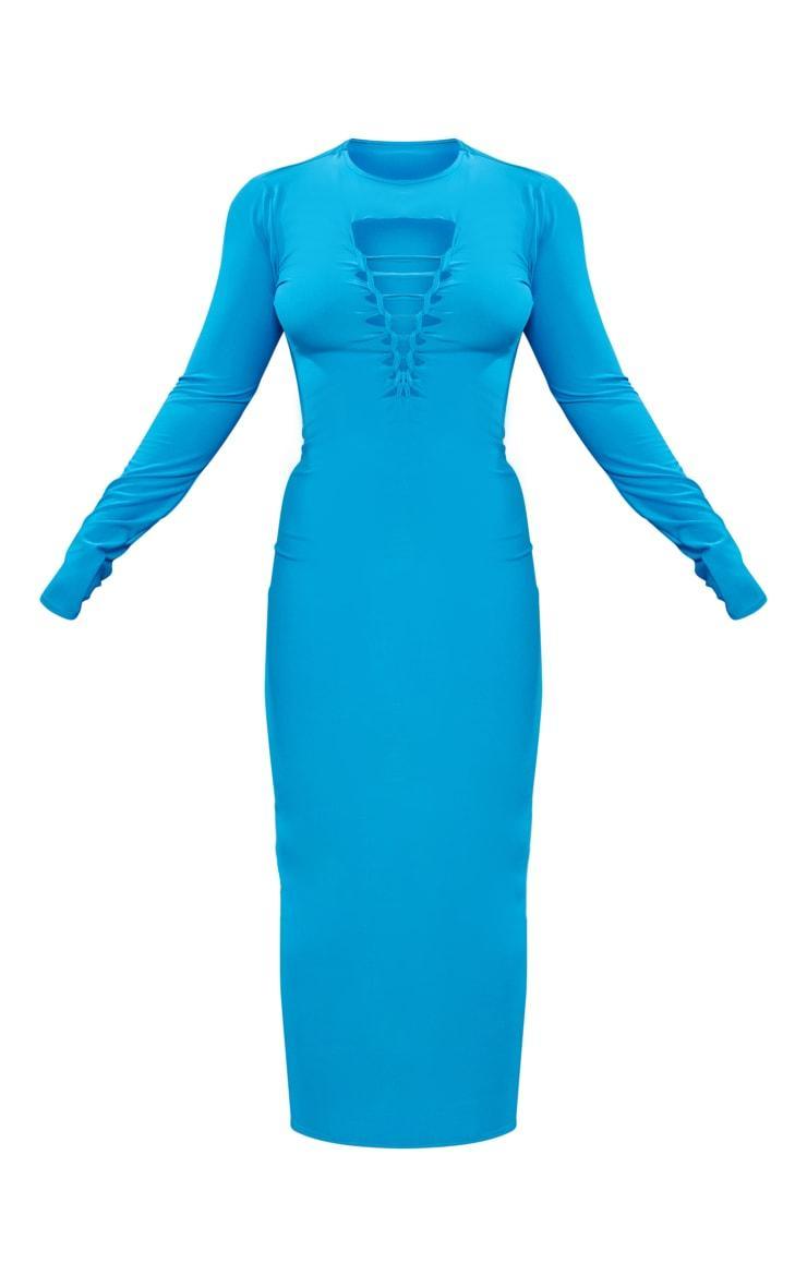 Plus Bright Blue Laser Cut Long Sleeve Maxi Dress Product Image