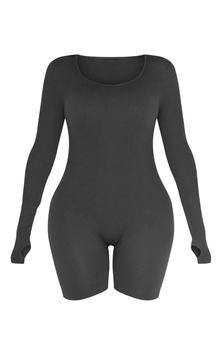 Shape Black Snatched Ribbed Long Sleeve Unitard Product Image