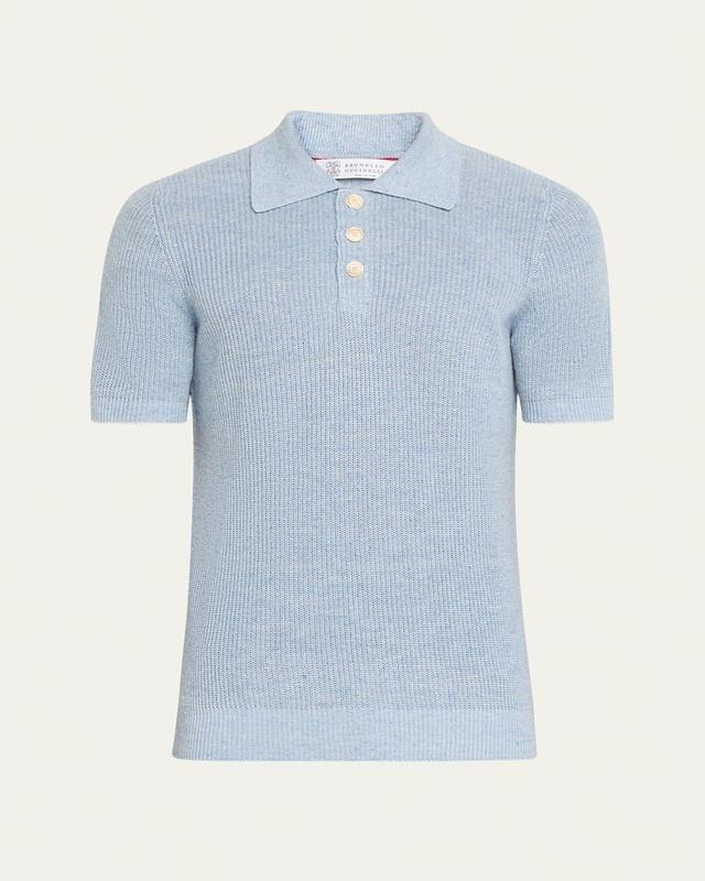 Mens Linen And Cotton Half English Rib Knit Polo Product Image